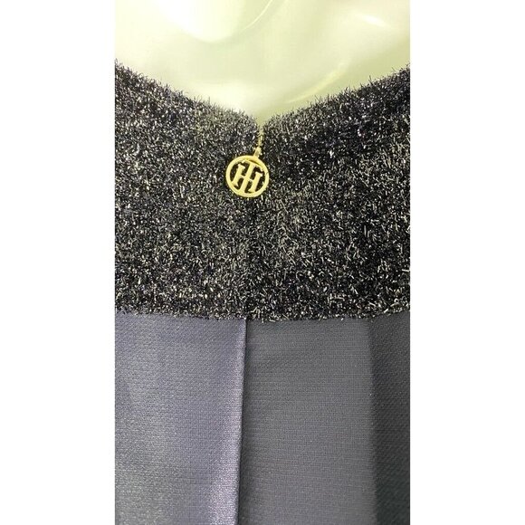 Tommy Hilfiger Womens A Line Dress Navy Striped Pleated Shimmer Sleeveless SZ 6 - Picture 5 of 9